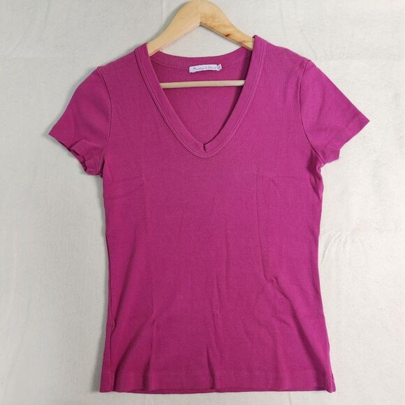 Michael Stars Magenta V-Neck Short Sleeve Tee | Size OS - Picture 2 of 8